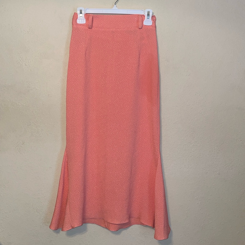 Coral Pink Women's Flared Midi Skirt